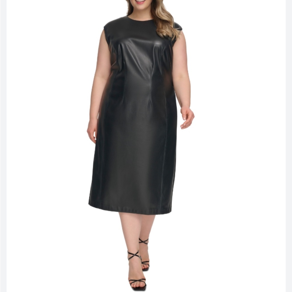 Calvin Klein Mix Media Sleeveless Black Plus Size Dress